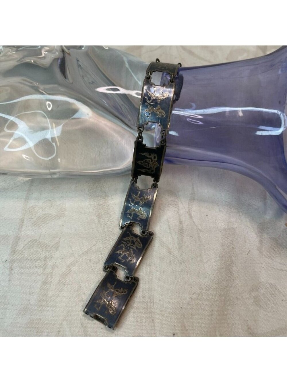 Vintage Siam Sterling Silver Panel Bracelet Asian Thailand Dancers 15.2gr